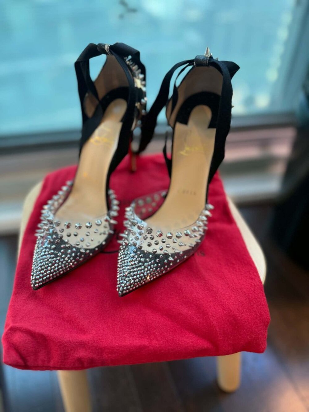 Christian Louboutin Mechante Reine 100 PVC Crystal Spikes bling pumps heels